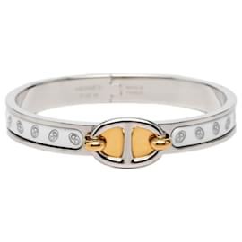 Silver Hermès Narrow Chaine d Ancre Maillon Enamel Clic Bracelet PM