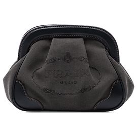Pochette de mão com logo em lona Canapa marrom Prada