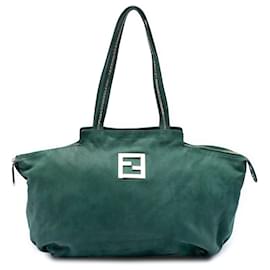 Tote Fendi Medium FF in nubuck verde con catene