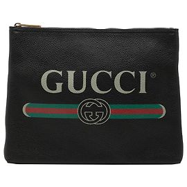Clutch Portfolio Gucci in pelle di vitello nera con logo Taglia Medium