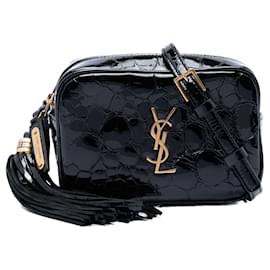 Borsa a tracolla Lou in vernice con stampa coccodrillo nero Saint Laurent