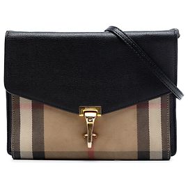 Black Burberry Small Leather and House Check Canvas Derby Macken Crossbody