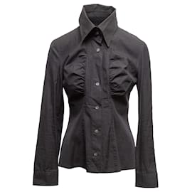 Schwarzes Dolce & Gabbana gerafftes Langarm-Button-Up-Oberteil Größe US S