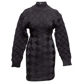 Herve Leger Bandage-Kleid schwarz, gewebt, langärmlig Größe US XS