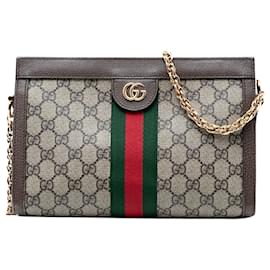 Borsa a Tracolla Gucci Small GG Supreme Web Ophidia Chain Beige