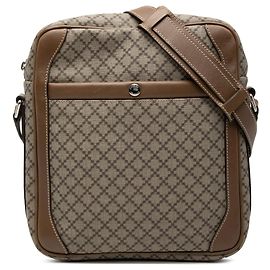 Bolso bandolera con cremallera en lona recubierta Diamante marrón Gucci