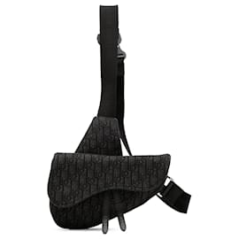 Borsa a tracolla Saddle in tela Dior Oblique nera
