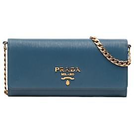 Borsa a tracolla Prada Saffiano Wallet On Chain Blu