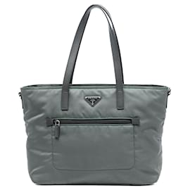 Borsa Tote Satchel Convertible con Zip Tessuto Prada Grigio
