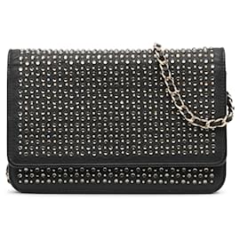 Black Chanel Wallet on Chain Crossbody-Tasche aus Leder mit Nieten