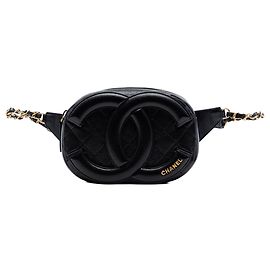 Bolso de cámara Chanel CC de piel de cordero acolchado Coco Midnight negro