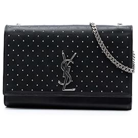 Borsa a tracolla Kate Medium in pelle borchiata con monogramma Saint Laurent nera