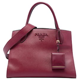Borsa Tote Saffiano di medie dimensioni rossa con manico superiore monocromatica Prada