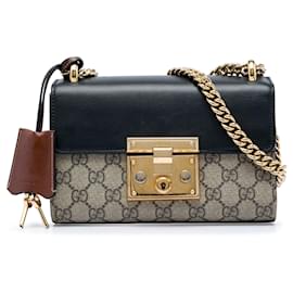 Borsa a tracolla Gucci Small GG Supreme con lucchetto beige
