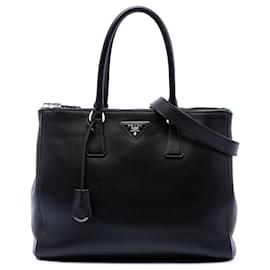 Schwarze Prada Large City Calf Galleria Satchel Tasche mit Doppelreißverschluss