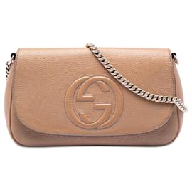 Borsa a tracolla Gucci Soho Chain Flap in pelle di vitello Medium marrone