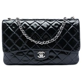 Bolsa de ombro Chanel Jumbo Quilted Patent 3 Compartment Flap Azul