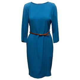 Blaues Fendi Langarmkleid mit Gürtel Größe IT 44
