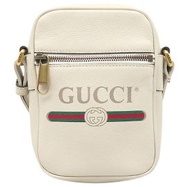Weiße Gucci Mini Crossbody-Tasche aus körnigem Kalbsleder mit Logo