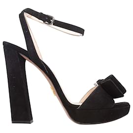 Schwarze Prada Wildleder-Plateau-Sandalen mit Schleife Größe 37.5