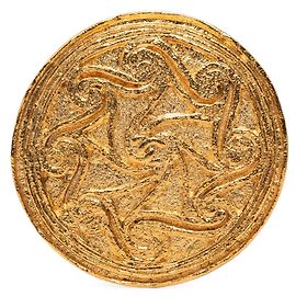 Spilla con medaglione a volute placcata in oro Chanel CC Gold