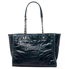 Blue Chanel Small Glazed Calfskin Deauville Tote