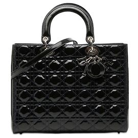 Borsa Lady Dior Large in vernice blu cannage