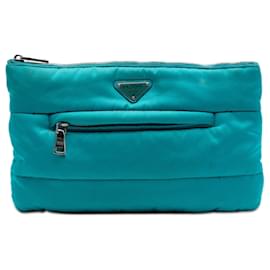 Clutch Bomber Tessuto blu Prada