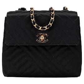 Bolso bandolera Chanel Mini Square Diagonal Quilted Satin Single Flap negro