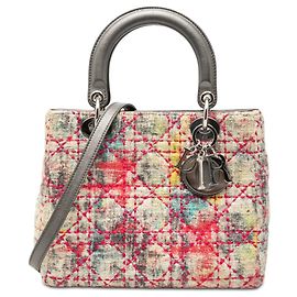 Lady Dior Satchel aus beigeem mehrfarbigem Cannage-Tweed, Größe Medium