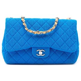 Borsa a tracolla Chanel Jumbo Classic Perforated Jersey Single Flap Blu