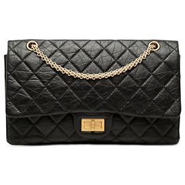 Borsa a tracolla Chanel Reissue 2.55 Double Flap in pelle di vitello invecchiata trapuntata nera