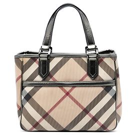 Burberry Supernova Check Canvas Tote in Beige