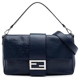 Sac bandoulière convertible Blue Fendi Large Zucca en cuir gaufré Baguette