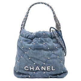 Sac à main Chanel Mini Denim Studded 22 bleu Satchel