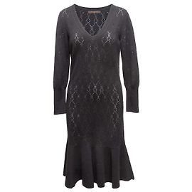 Schwarzes Louis Vuitton Langarmkleid aus Open Knit Größe US S