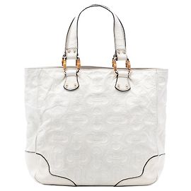 Tote Gucci in pelle bianca con manico in bambù e mors