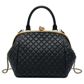 Bolsa bowling Chanel Paris Rome em couro de bezerro acolchoado preto com fecho Colosseum