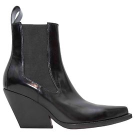 Botas Chelsea de salto anabela e bico fino em verniz preto Bottega Veneta Tamanho 37
