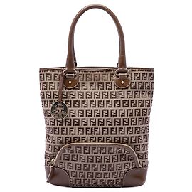 Tote Shopping Fendi Zucchino Canvas Chef Front Pocket Beige