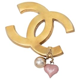 Spilla Chanel CC placcata oro con smalto e perle sintetiche