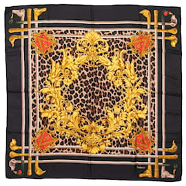 Foulard in seta vintage Burberrys con stampa barocca nera e multicolore