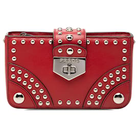 Clutch Elektra con chiusura a rotazione e borchie in pelle di vitello City rossa Prada