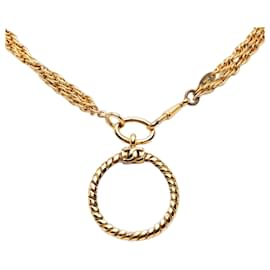 Collana pendente lente d'ingrandimento a doppia catena Chanel CC placcata oro