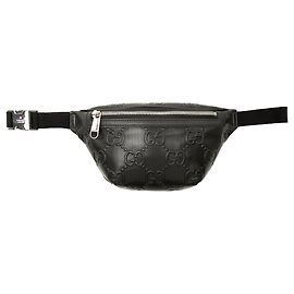 Borsa a tracolla in pelle traforata con logo GG in rilievo nero Gucci