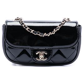 Borsa a tracolla Chanel Mini CC Quilted Patent Single Flap Nera