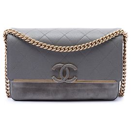 Borsa a tracolla Lady Coco Flap in caviar e scamosciato con Small CC cucito grigio di Chanel