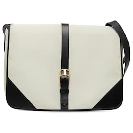 Borsa a tracolla in tela con bordi in pelle bianca Saint Laurent
