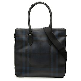 Bolso Kenneth Satchel de lona revestida Blue Burberry London Check