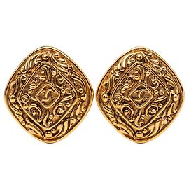 Gold Chanel CC Gold Plated Diamond Clip On Earrings